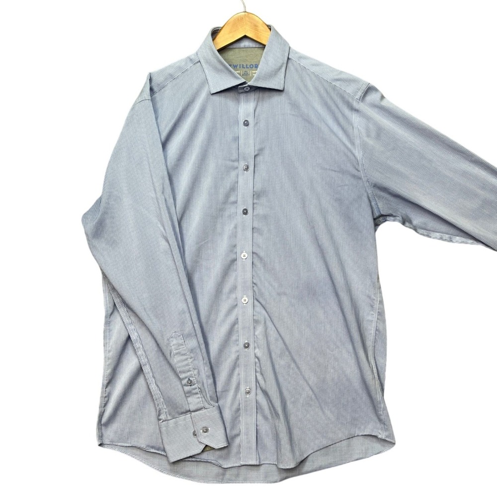 Twillory Button Down Dress Shirt Men 16.5 34-35 Blue Gingham Stretch Performance